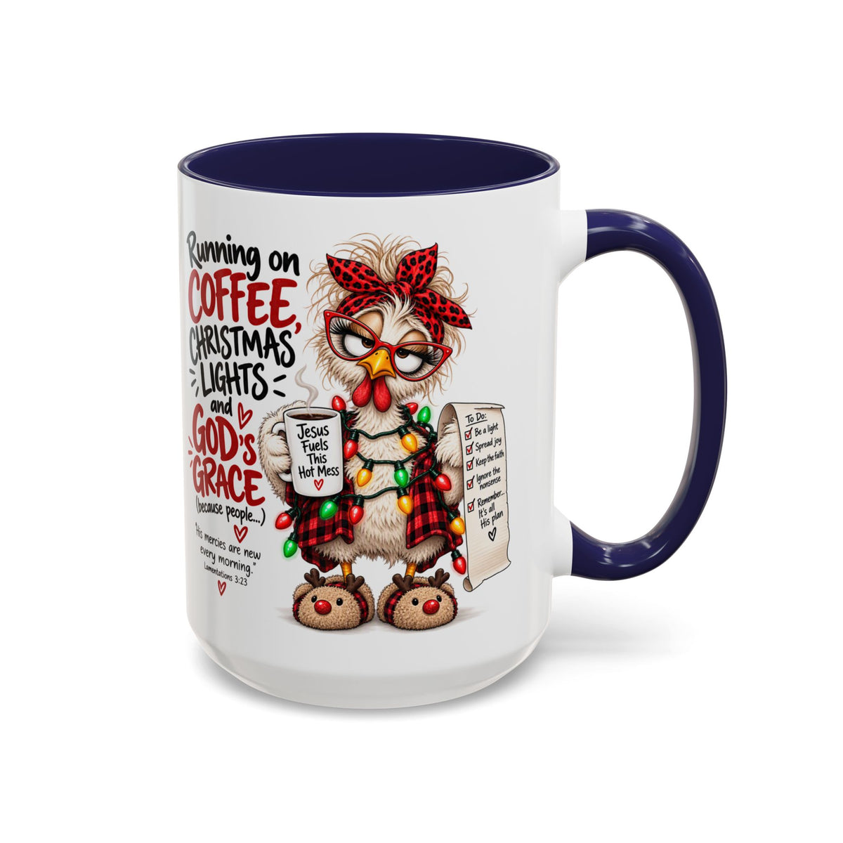 Running on Coffee, Christmas Lights and God’s Grace Christmas Mug