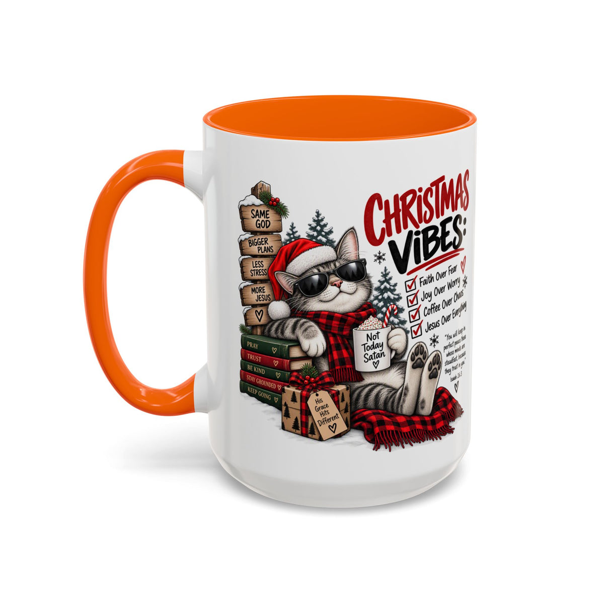 Christmas Vibes: Jesus Over Everything Santa Cat Coffee Mug