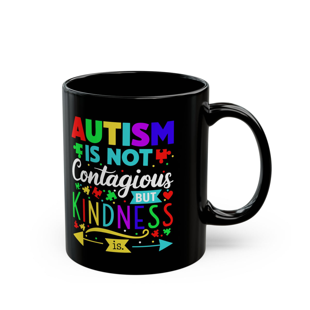 Autism Awareness Black Mug - Kindness Design (11oz, 15oz)