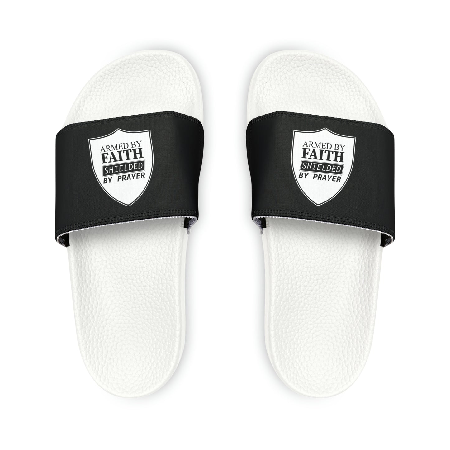 Armed By Faith Shielded By Prayer Men's PU Christian Slide Sandals Printify