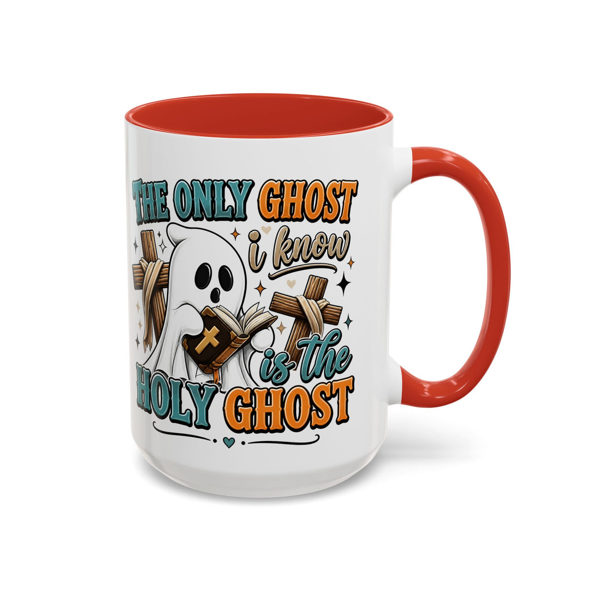 Accent Mug — "The Only Ghost I Know Is the Holy Ghost" Christian Halloween Coffee Cup