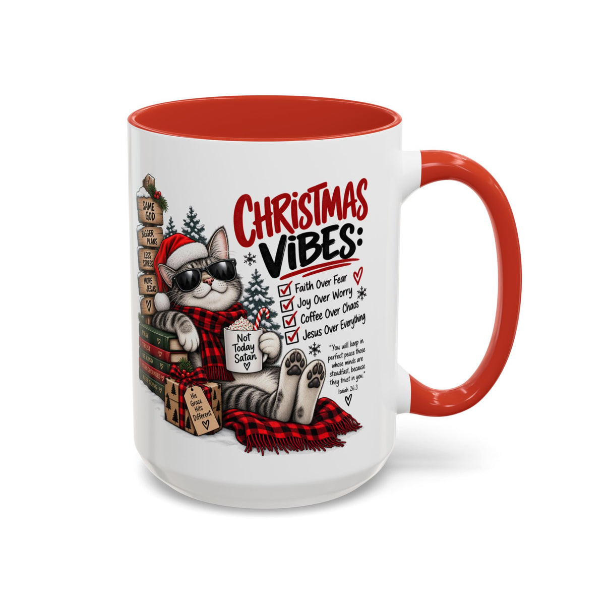 Christmas Vibes: Jesus Over Everything Santa cat coffee mug – Claimed by God Designs