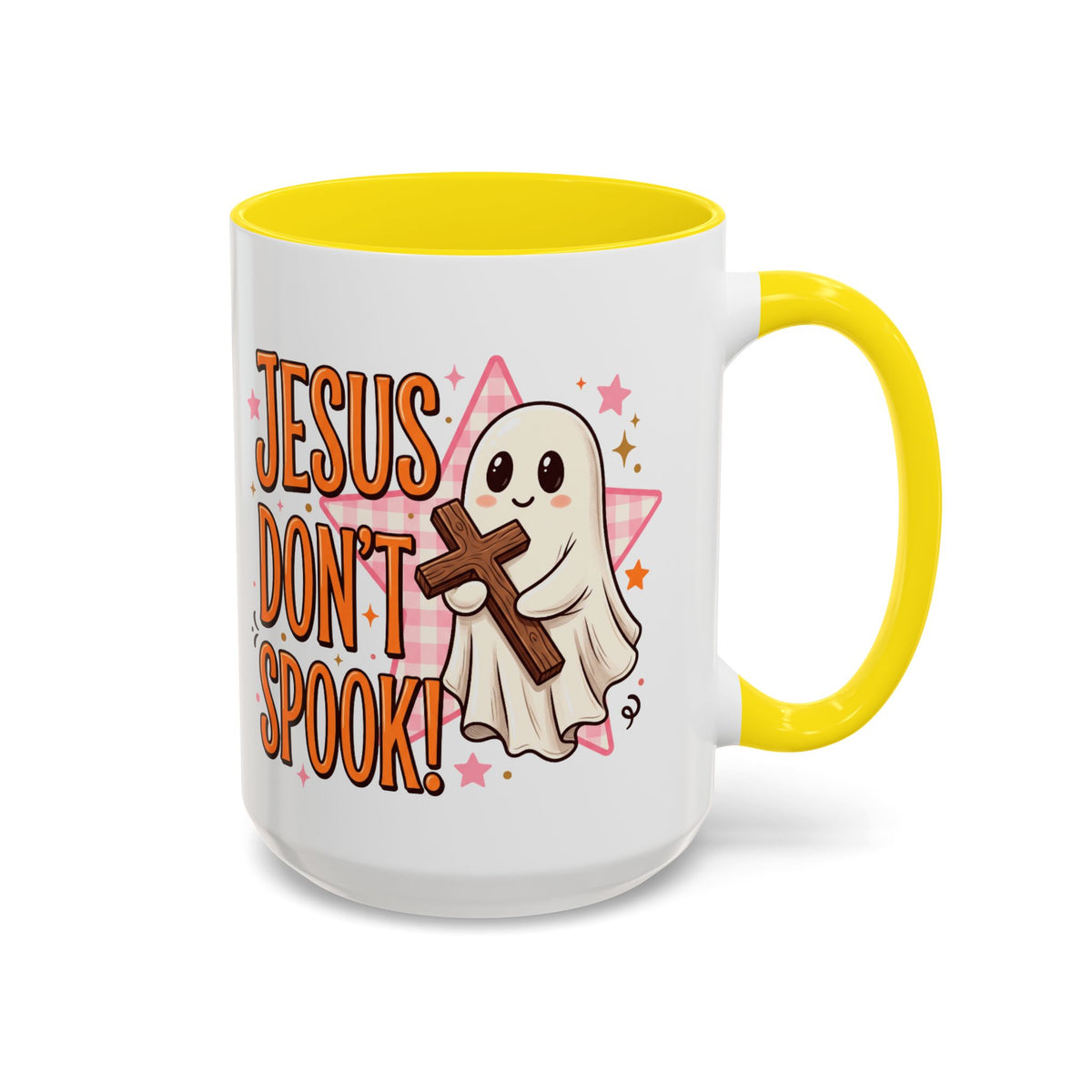 Accent Coffee Mug — "Jesus Don't Spook!" Cute Ghost Christian Coffee Mug (11/15oz)