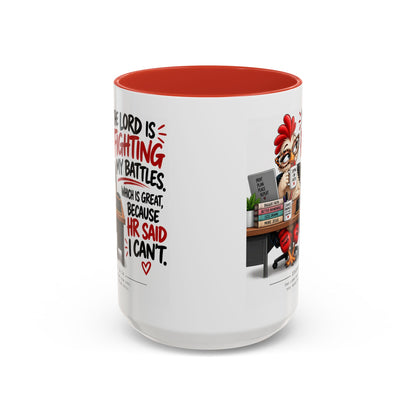 Inspirational Accent Coffee Mug — “The Lord Is Fighting My Battles” Faith Quote (11/15oz)