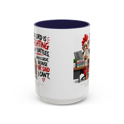 Inspirational Accent Coffee Mug — “The Lord Is Fighting My Battles” Faith Quote (11/15oz)