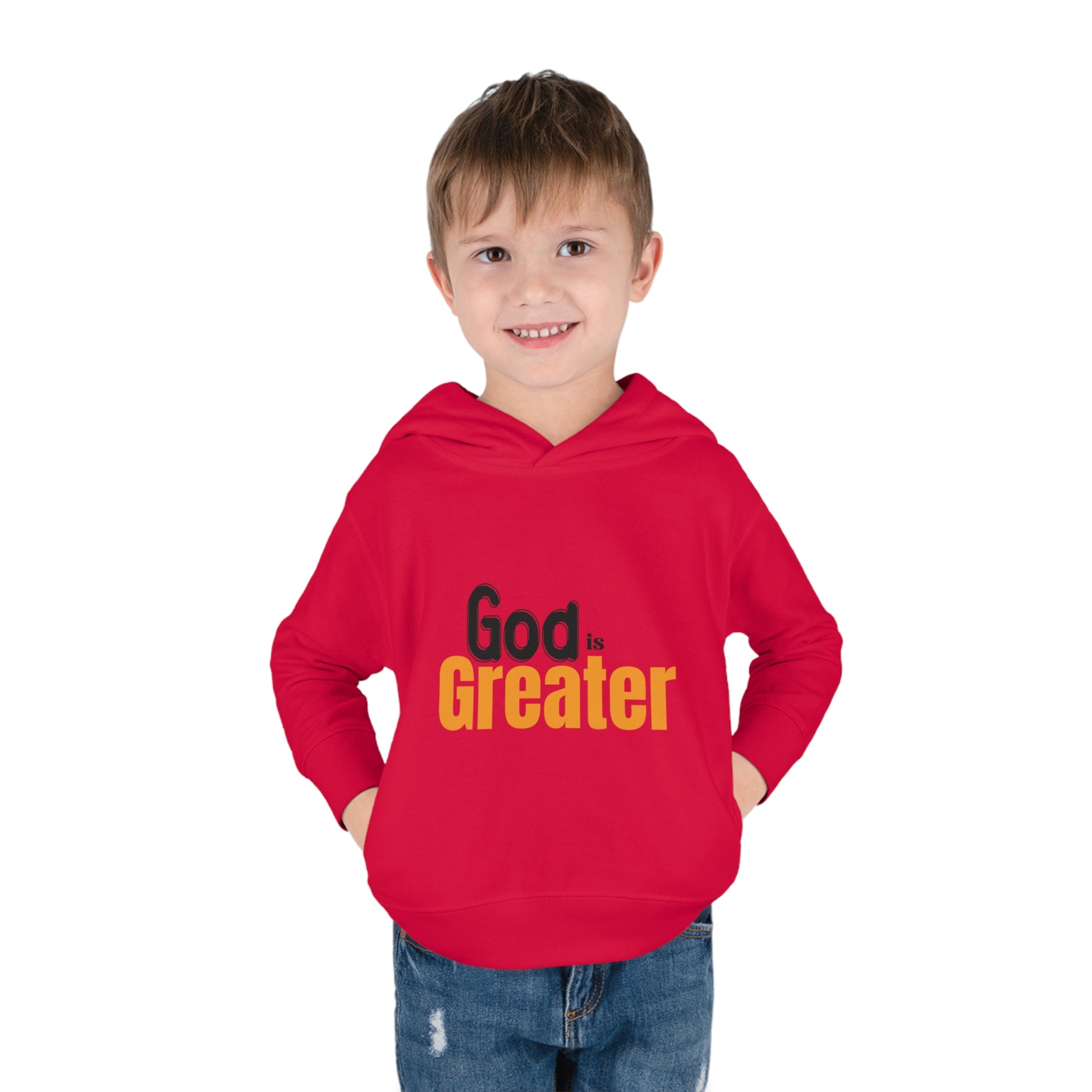 God Is Greater Christian Toddler Pullover Fleece Hoodie Printify