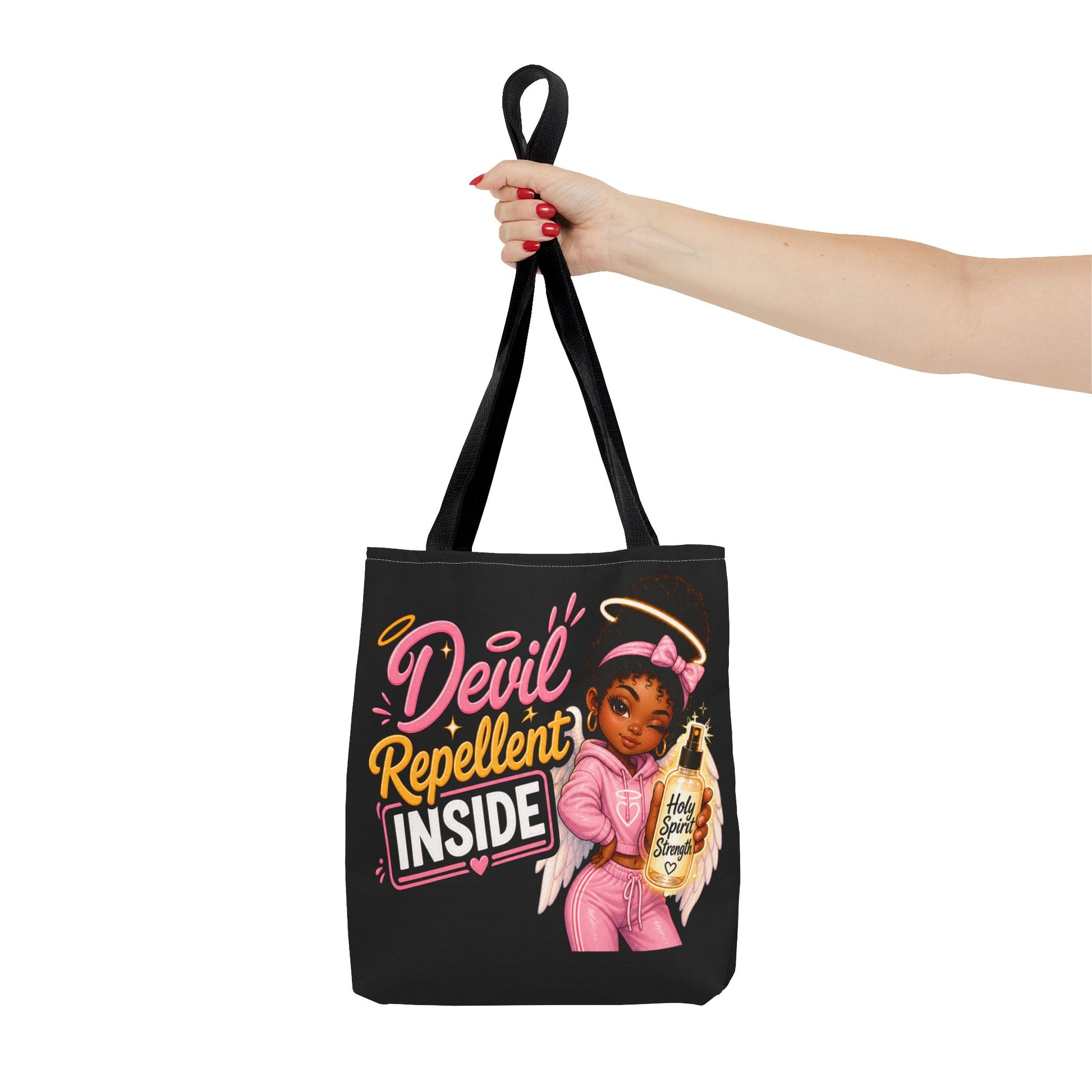 Tote Bag - "Devil Repellent Inside" Angel Girl Graphic Tote | Cute Protective Faith Gift - ClaimedbyGodDesigns