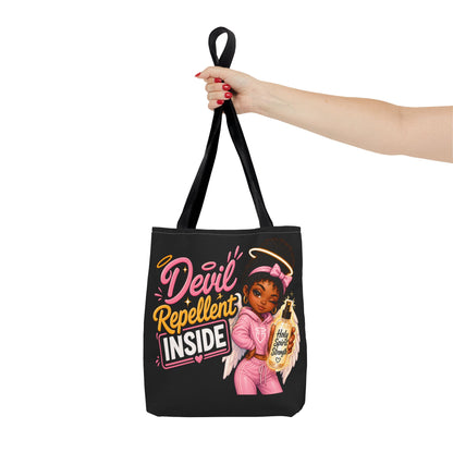 Tote Bag - "Devil Repellent Inside" Angel Girl Graphic Tote | Cute Protective Faith Gift - ClaimedbyGodDesigns