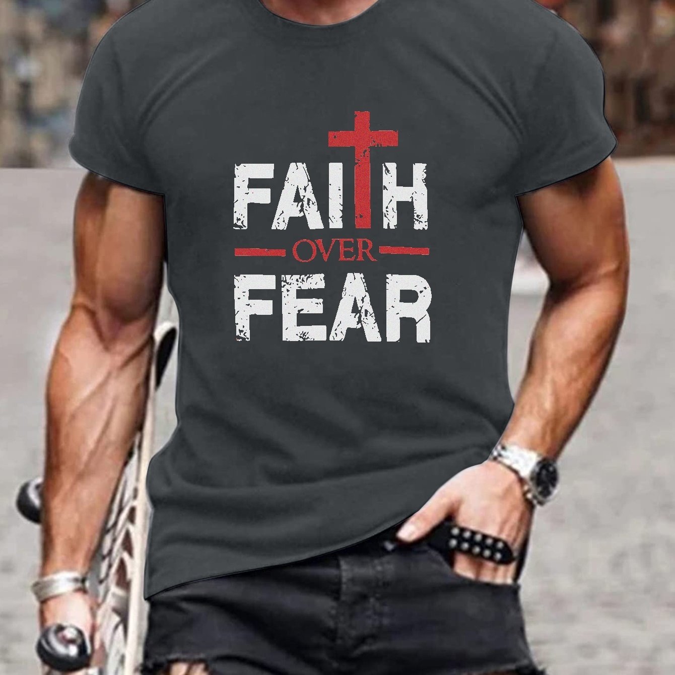 Faith Over Fear Plus Size Men's Christian T-Shirt claimedbygoddesigns