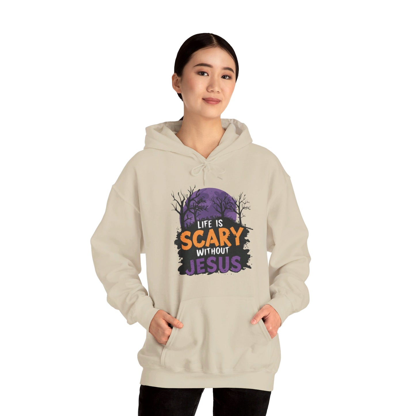 Life Is Scary Without Jesus Halloween Unisex Christian Pullover Hooded Sweatshirt