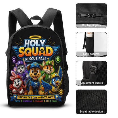 Holy Squad Rescue Pals (2) Christian 3 PCS Bag Set (Backpack, Lunch Bag and Pencil Case) - ClaimedbyGodDesigns