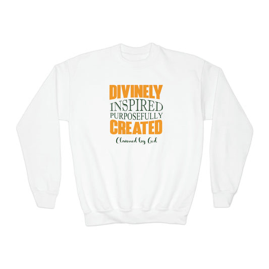 Divinely  Inspired Purposefully Created Youth Christian Sweatshirt Printify