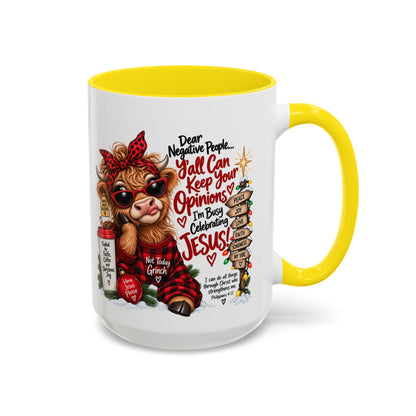 Dear Negative People… I’m Busy Celebrating Jesus! Christmas Cow Mug