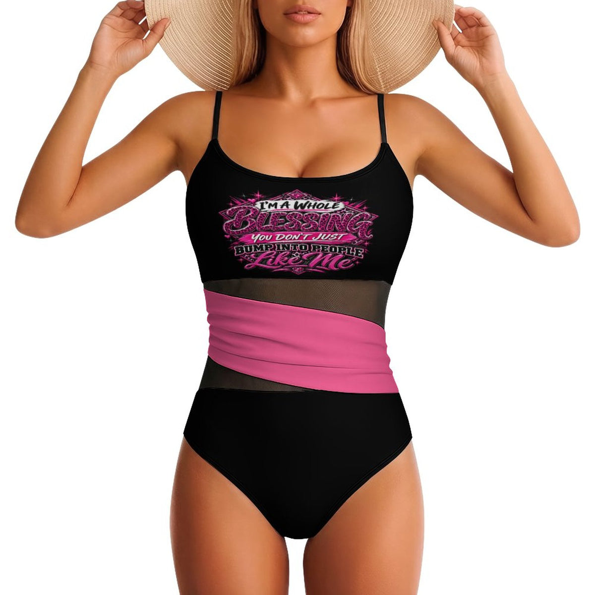 I’m A Whole Blessing You Don’t Just Bump Into People Like Me – Women’s Christian Mesh Splicing One-Piece Swimsuit