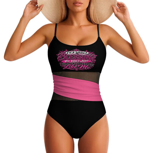 I’m A Whole Blessing You Don’t Just Bump Into People Like Me – Women’s Christian Mesh Splicing One-Piece Swimsuit