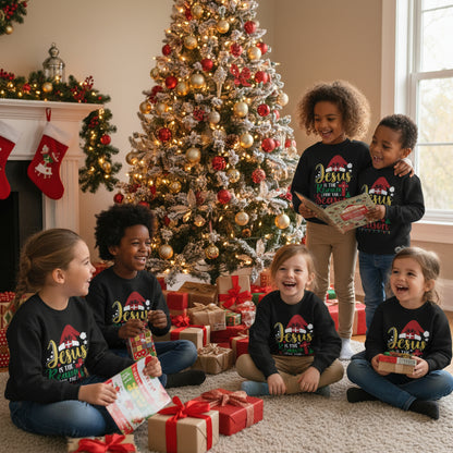 He Is The Reason For The Season Christian Kid's Round Neck Christmas Sweatshirt