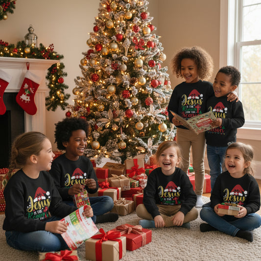 He Is The Reason For The Season Christian Kid's Round Neck Christmas Sweatshirt