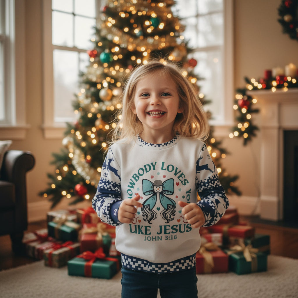 Snowbody Loves You Christian Kid's Round Neck Christmas Sweatshirt