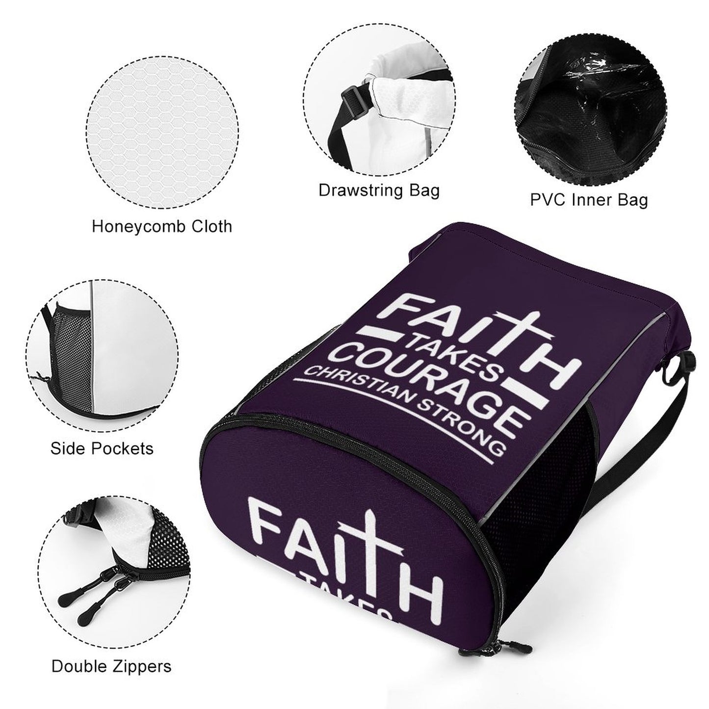 Faith Takes Courage Christian Strong Christian Waffle Cloth Drawstring Bag