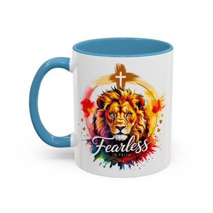 Fearless in Faith Lion Coffee Accent Mug - 11oz & 15oz Inspirational Drinkware