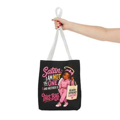 Tote Bag — "Satan I Am Not The One" Retro Angel Girl Tote (Heaven Approved Content) - ClaimedbyGodDesigns