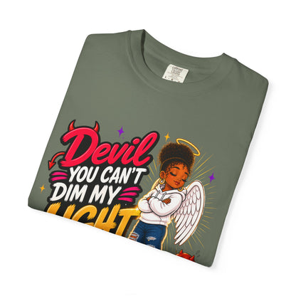 Devil You Can't Dim My Light T-Shirt — Afro Angel Graphic Tee