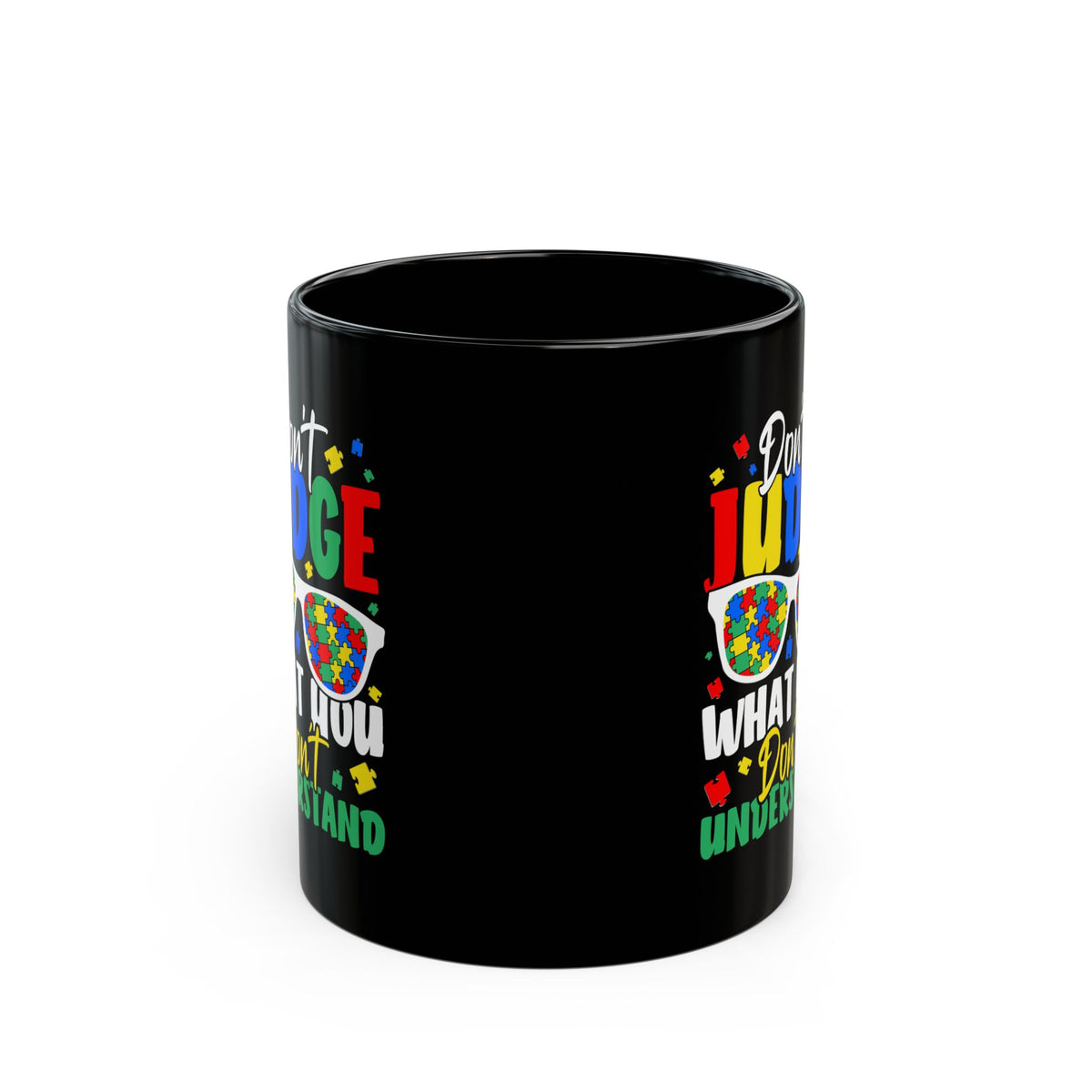 Colorful autism awareness black coffee mug