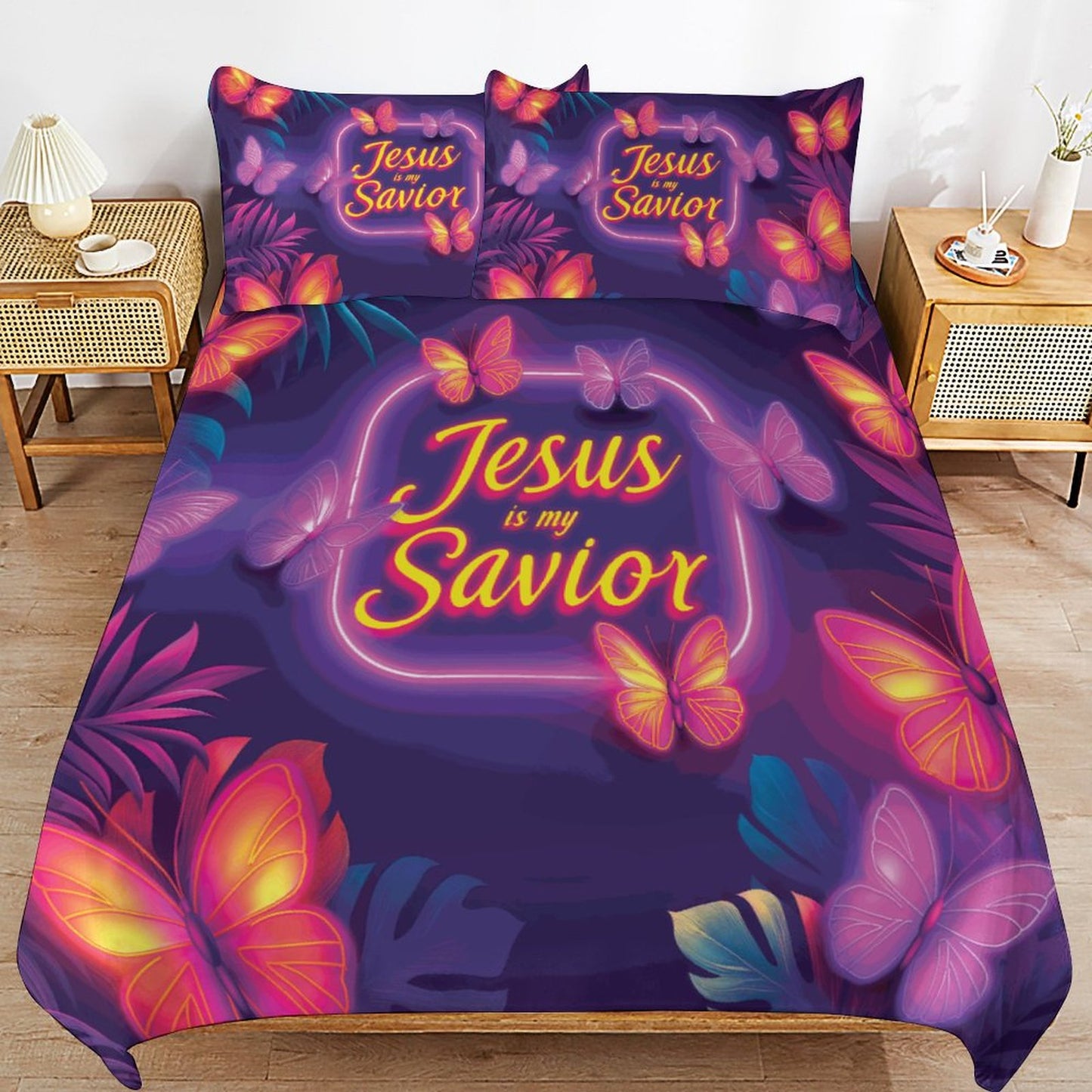 Jesus Is My Savior 3-Piece Christian Comforter  Bedding Set-86"×70"/ 218×177cm SALE-Personal Design