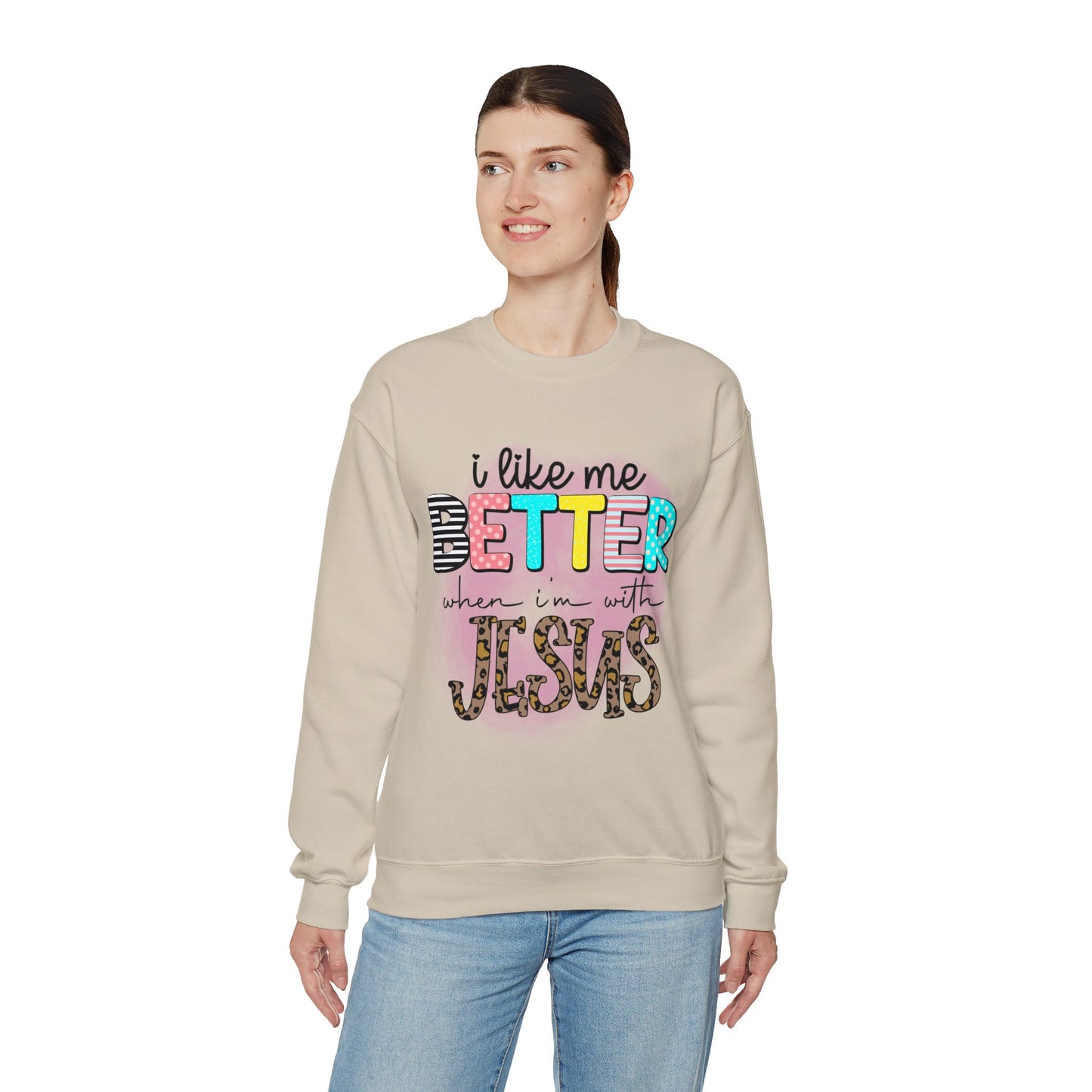 I Like Me Better When I'm With Jesus Unisex Heavy Blend™ Crewneck Christian Sweatshirt