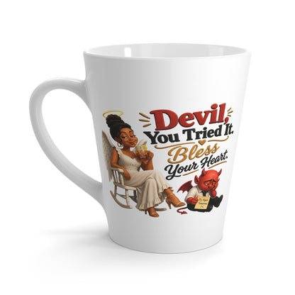 Latte Mug - "Devil, You Tried It, Bless Your Heart" Angel & Devil Coffee Mug - ClaimedbyGodDesigns
