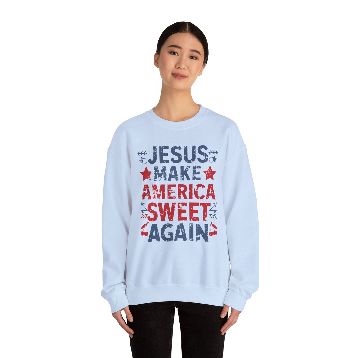 Jesus Make America Sweet Again Patriotic  Unisex Heavy Blend™ Crewneck Christian Sweatshirt