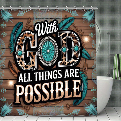 With God All Things Are Possible Feathered Christian Waterproof Shower Curtain