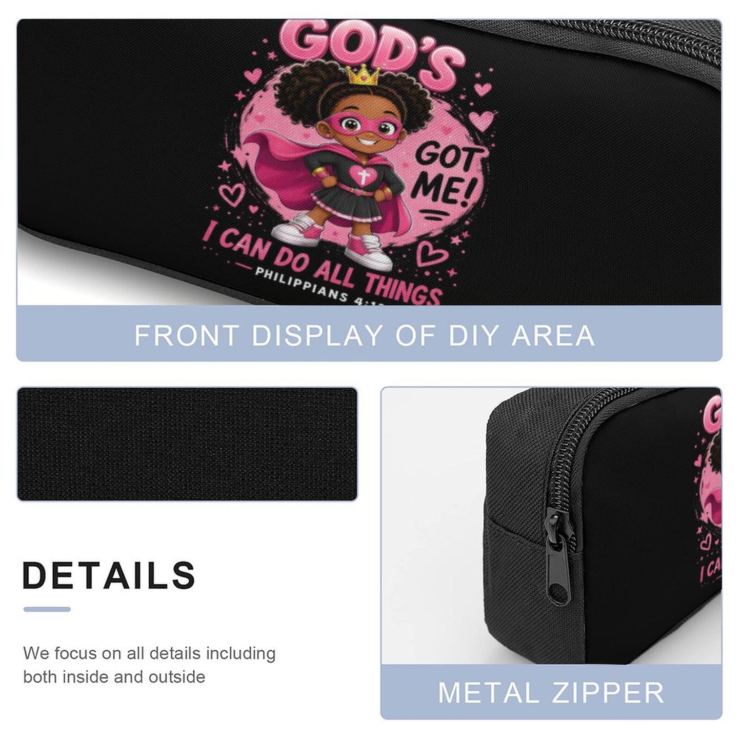 God's Got Me Girl Christian 3 PCS Bag Set (Backpack, Lunch Bag and Pencil Case)