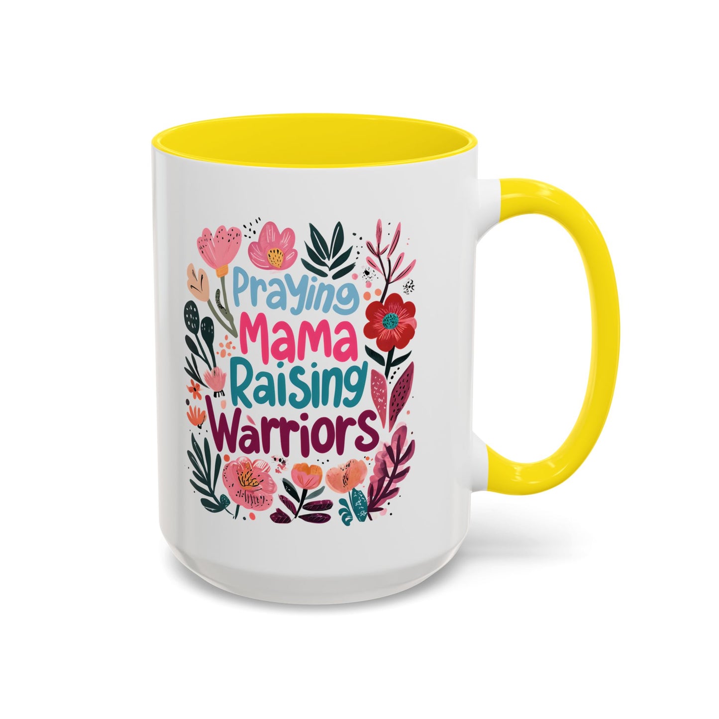 Floral Inspirational Coffee Accent Mug - Praying Mama Raising Warriors, Gift for Moms, Mother's Day Mug, Motivational Cup, Unique Kitchenware