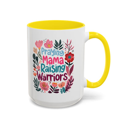 Floral Inspirational Coffee Accent Mug - Praying Mama Raising Warriors, Gift for Moms, Mother's Day Mug, Motivational Cup, Unique Kitchenware