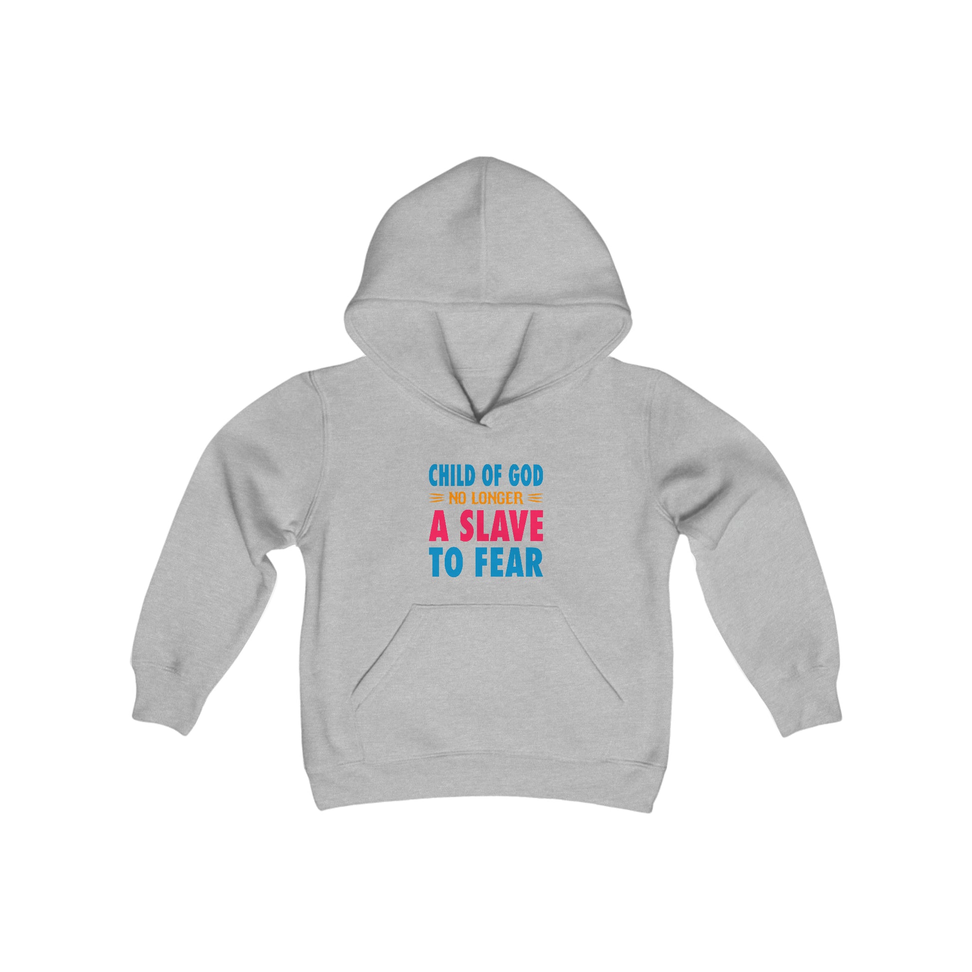 Child Of God No Longer A Slave To Fear Youth Heavy Blend Christian Hooded Sweatshirt Printify