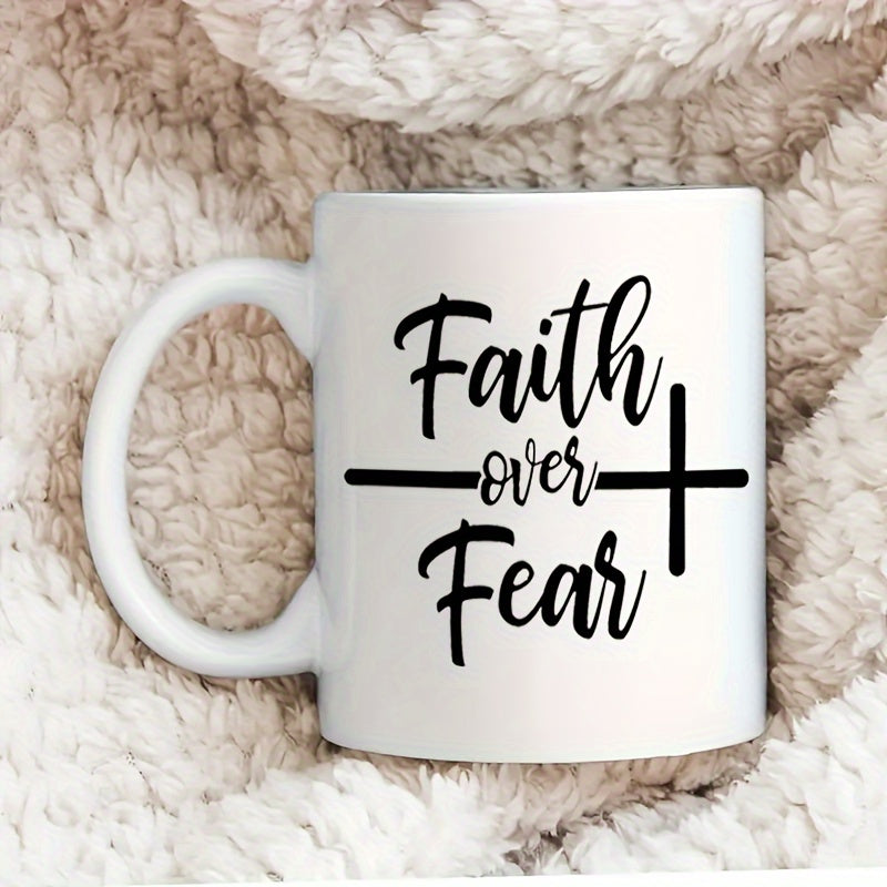 Faith Over Fear Christian White Ceramic Mug 11oz claimedbygoddesigns