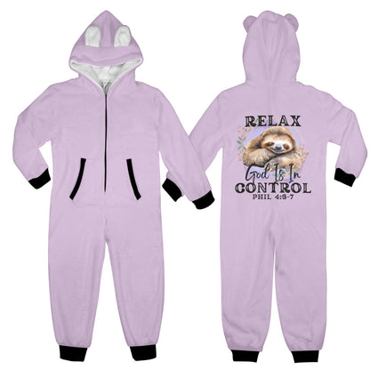 Relax He Is In Control One-Piece Zip Up Hooded Pajamas for Big Kids (Youth)