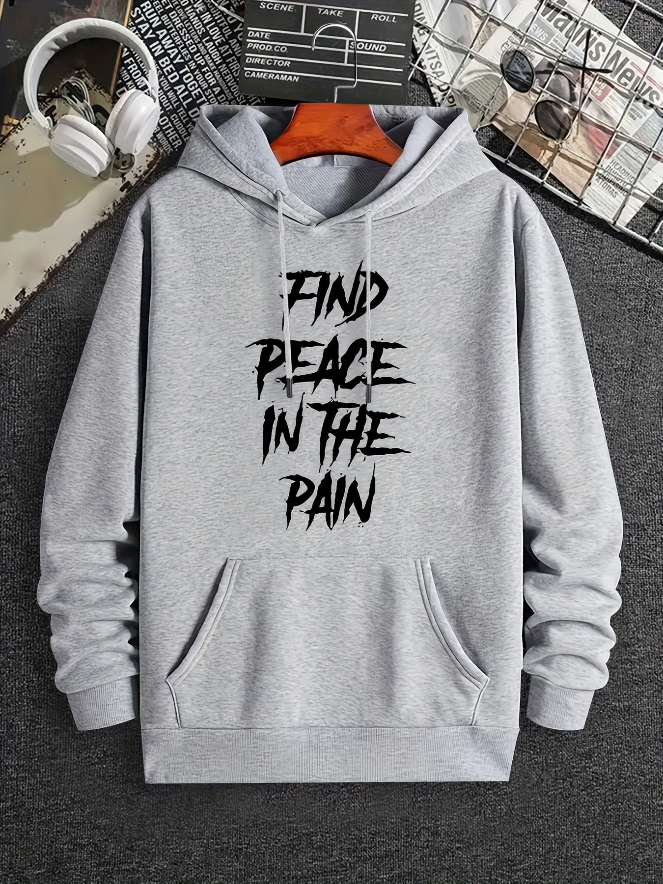 FIND PEACE IN THE PAIN Men's Christian Pullover Hooded Sweatshirt claimedbygoddesigns
