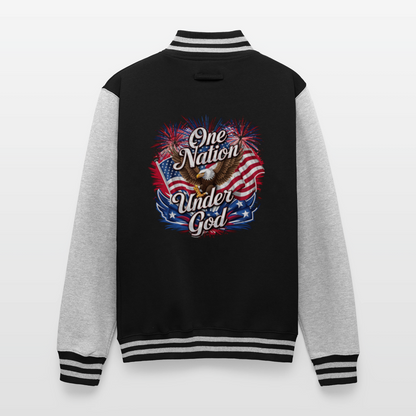 One Nation Men's Christian Heavyweight Letterman Jacket - black/heather grey