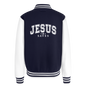 He Saves Men's Christian Heavyweight Letterman Jacket - navy/white