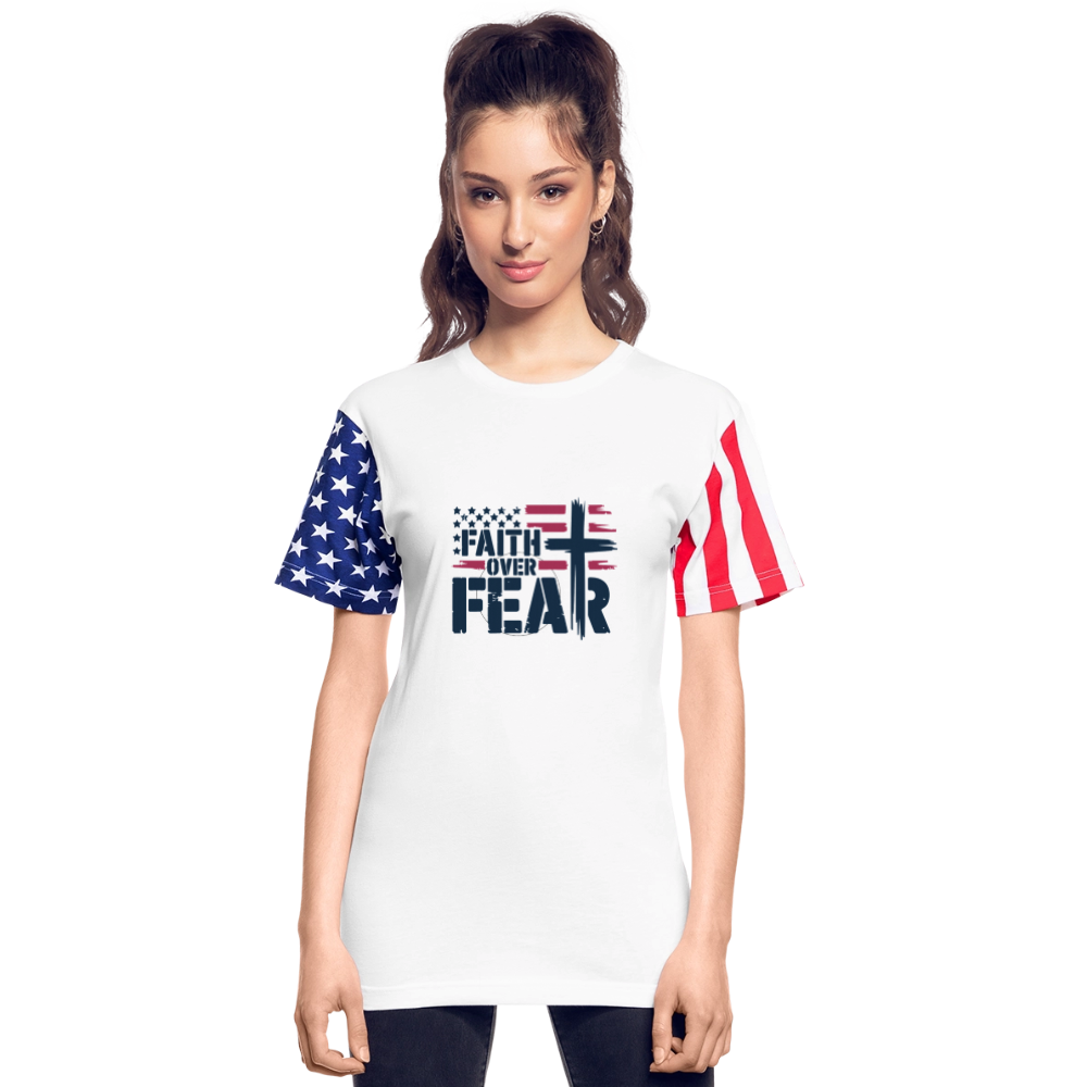 Faith Over Fear Christian Adult Patriotic Stars & Stripes T-Shirt - white