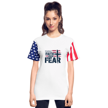 Faith Over Fear Christian Adult Patriotic Stars & Stripes T-Shirt - white
