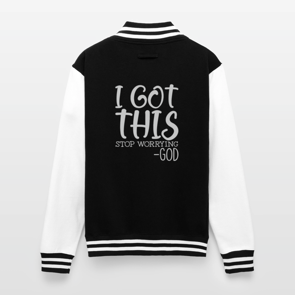Stop Worrying Men's Christian Heavyweight Letterman Jacket - black/white