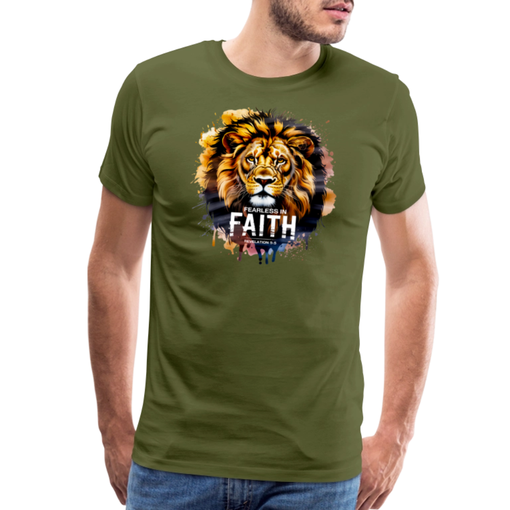 Fearless In Faith Men's Christian Premium T-Shirt - olive green