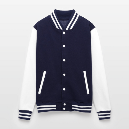 He Saves Men's Christian Heavyweight Letterman Jacket - navy/white
