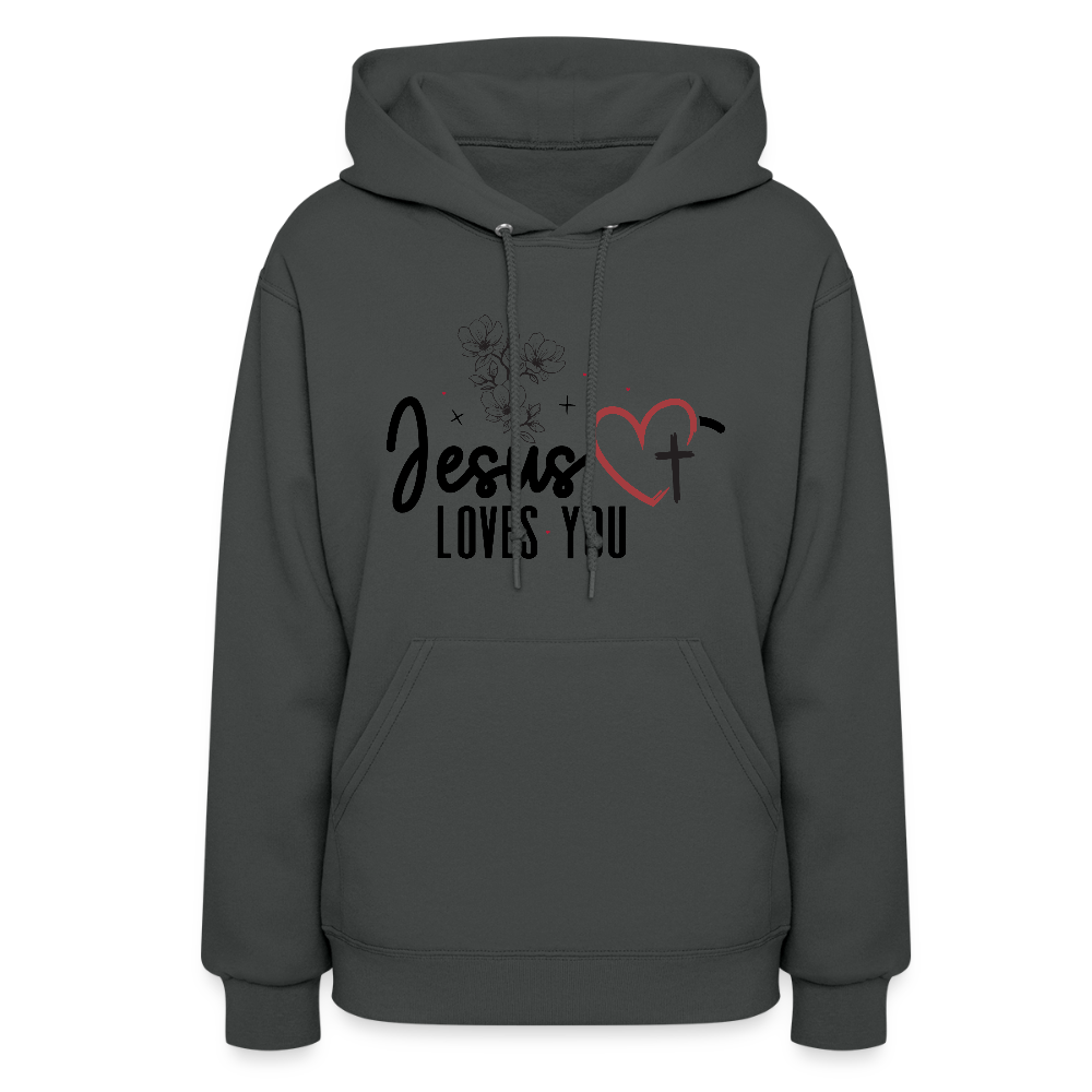 He Loves You Women's Christian Hooded Pullover Sweatshirt - asphalt