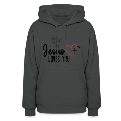 He Loves You Women's Christian Hooded Pullover Sweatshirt - asphalt
