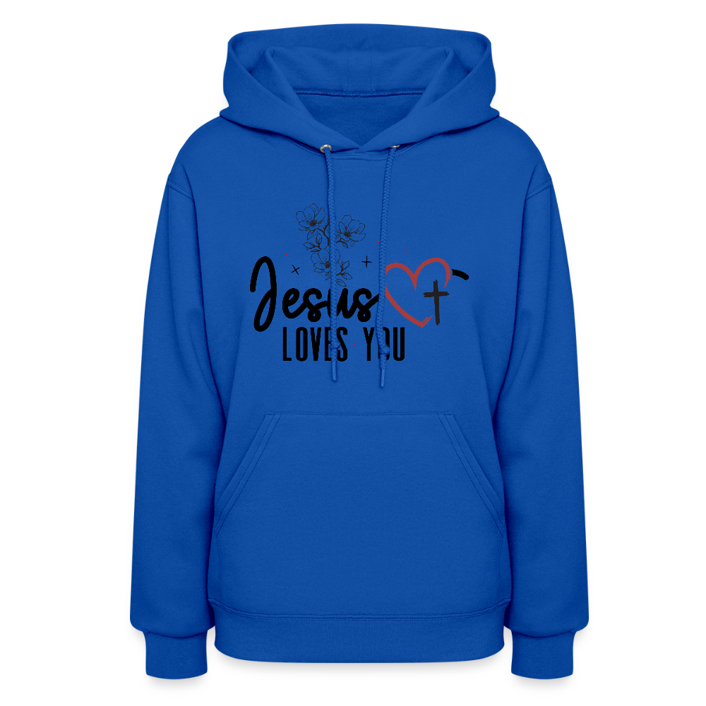 He Loves You Women's Christian Hooded Pullover Sweatshirt - royal blue