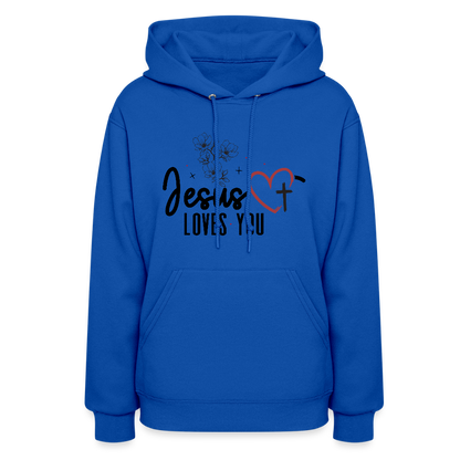 He Loves You Women's Christian Hooded Pullover Sweatshirt - royal blue